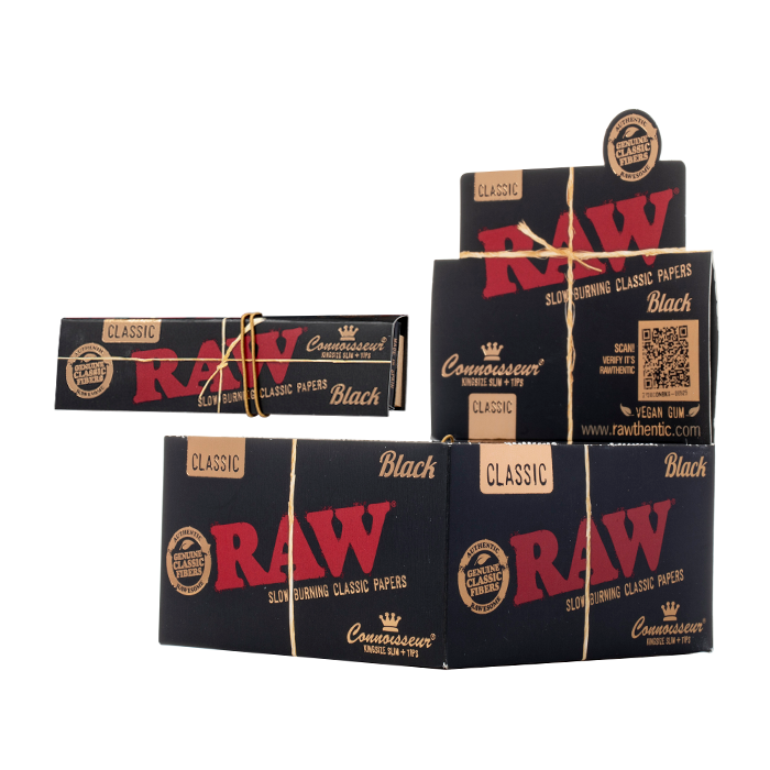 RAW Black Connoisseur Kingsize Slim Rolling Papers + Tips - 768ct Box