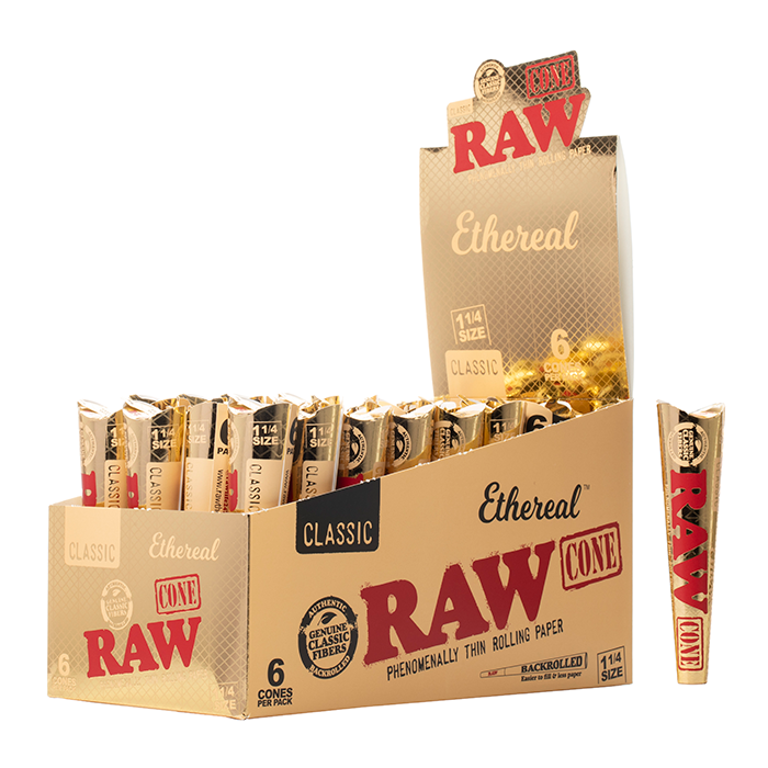 RAW Ethereal Classic 1-1/4" Backrolled Pre-Rolled Cones - 192ct Box
