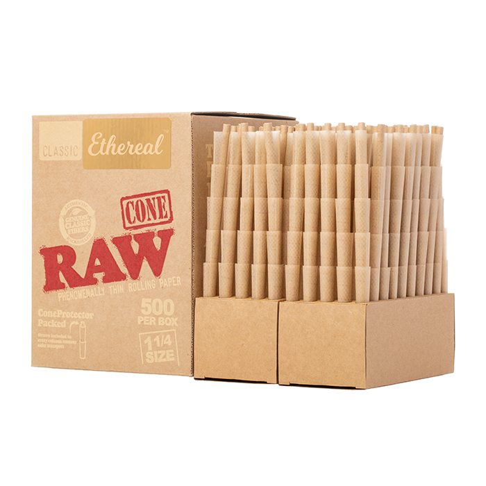 RAW Ethereal Classic 1-1/4" Backrolled Pre-Rolled Cones - 500ct Box