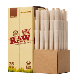 RAW Organic Hemp Backrolled King Size Pre-Rolled Cones - 75ct Box