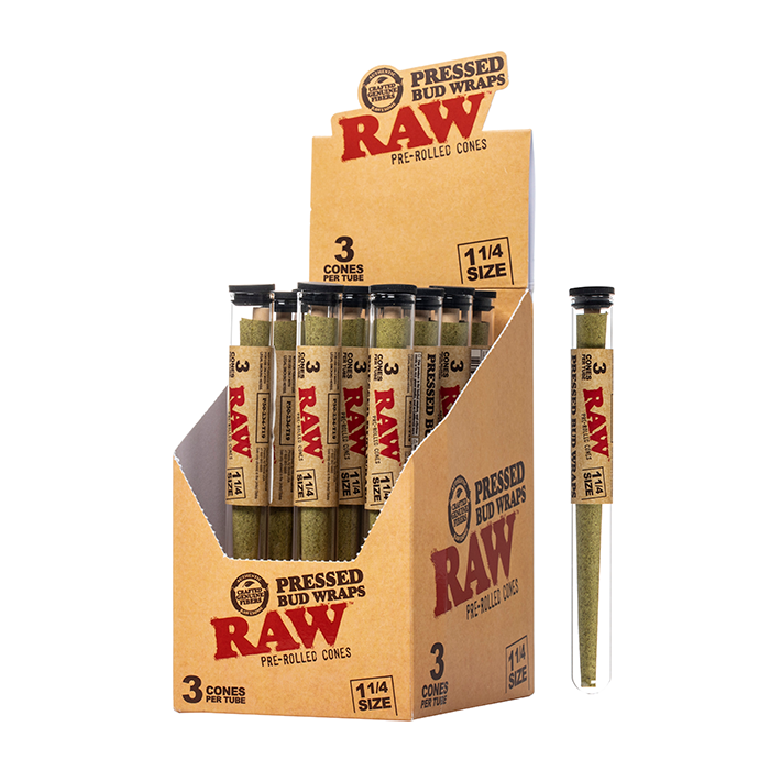 RAW Pressed Bud 1-1/4 Pre Rolled Cones 36ct