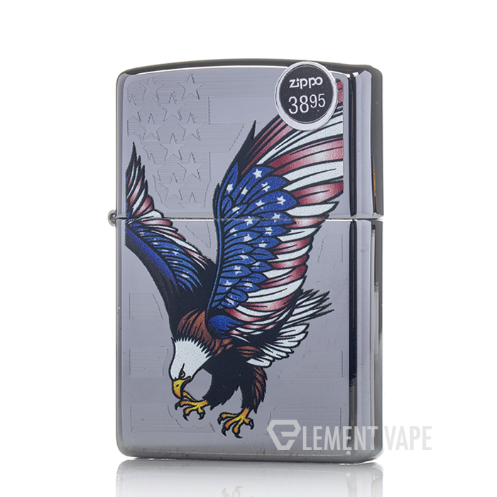 Zippo E-Star Award Eagle Flag Silver Lighter - 28449